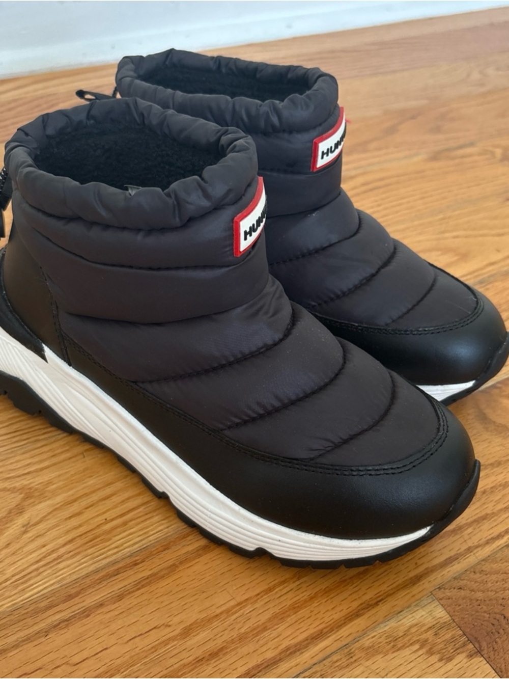 Hunter Black Quilted Winter Ankle Boots with White Sole